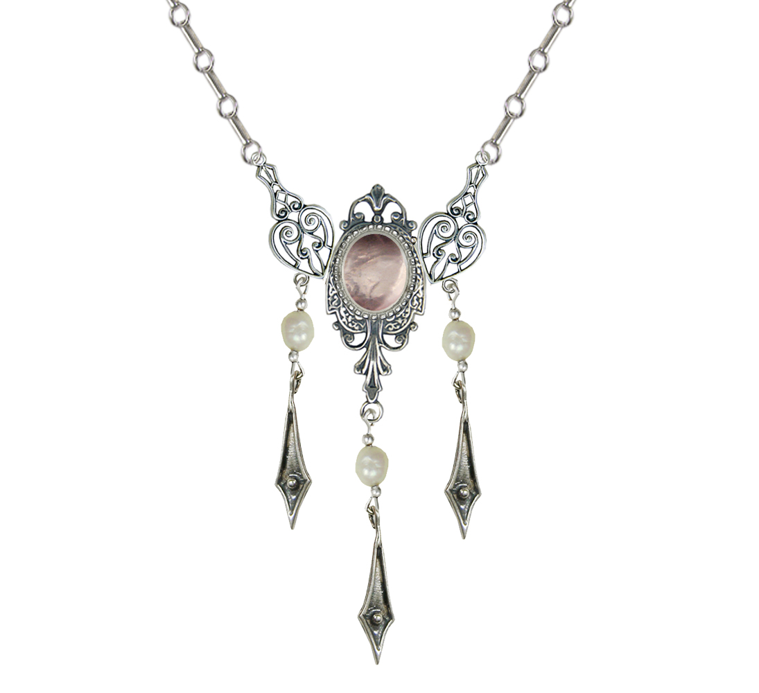 Sterling Silver Victorian Necklace With Rose Quartz